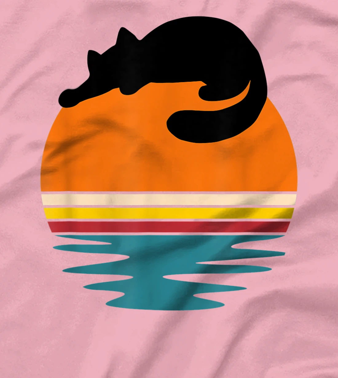 Cat on Retro Sunset Cute Cat T-Shirt, Kid T-Shirt and Women T-Shirt