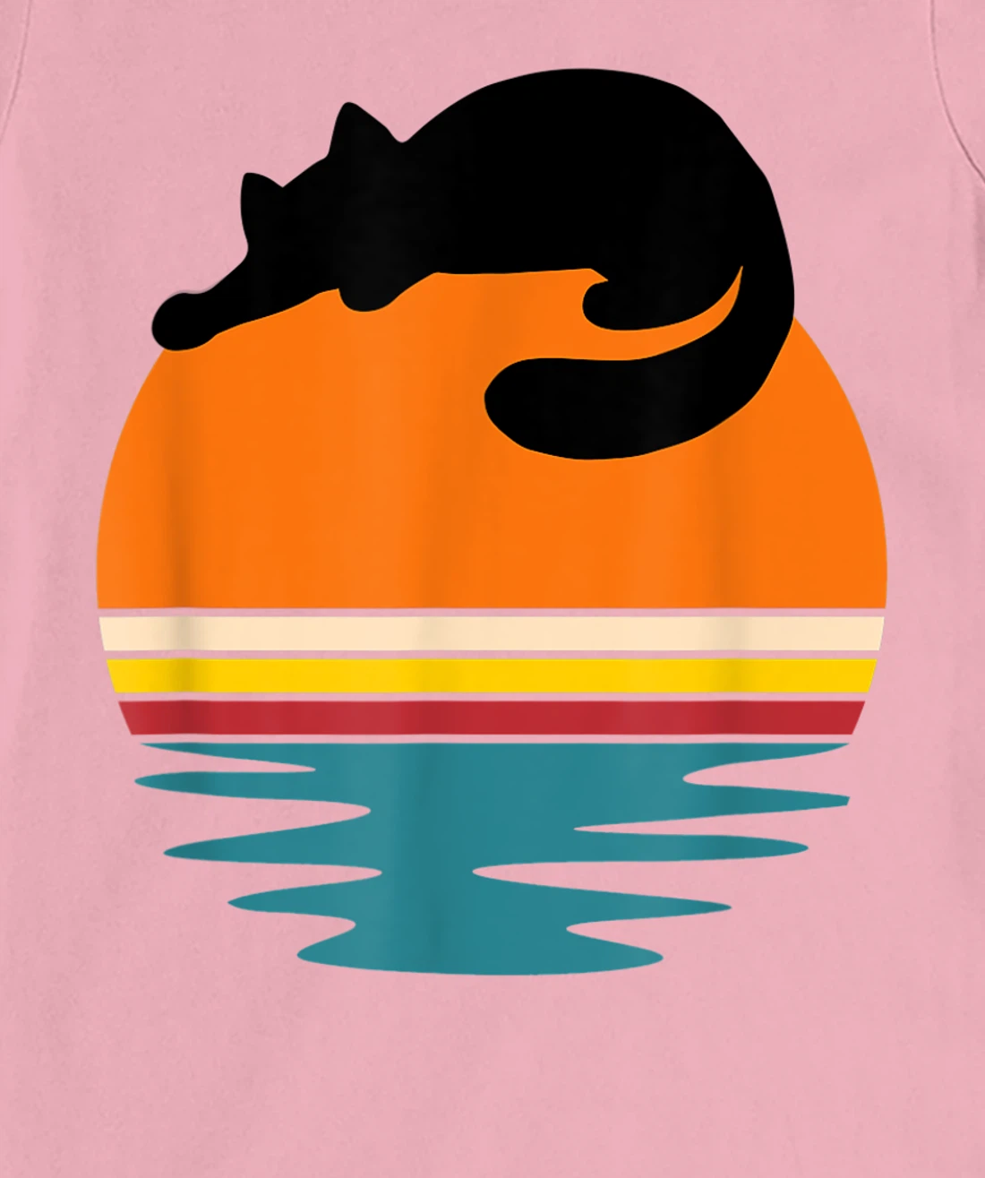 Cat on Retro Sunset Cute Cat T-Shirt, Kid T-Shirt and Women T-Shirt