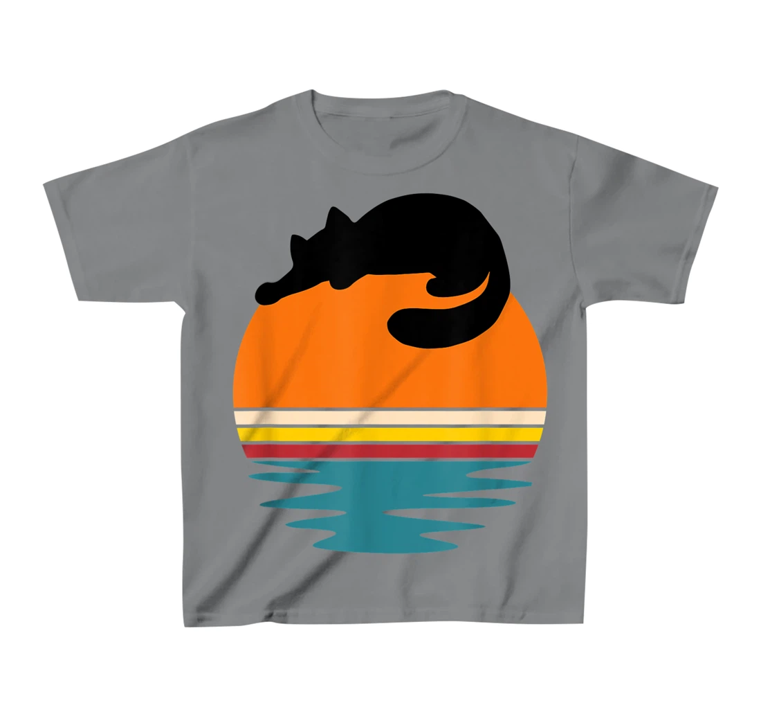 Cat on Retro Sunset Cute Cat T-Shirt, Kid T-Shirt and Women T-Shirt