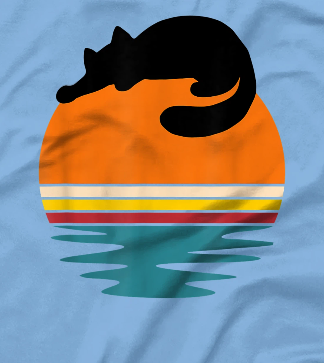 Cat on Retro Sunset Cute Cat T-Shirt, Kid T-Shirt and Women T-Shirt