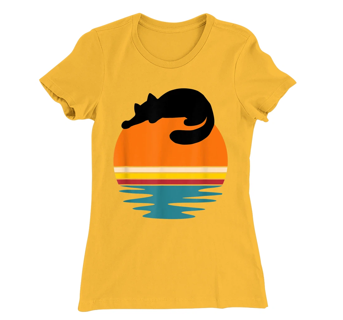 Cat on Retro Sunset Cute Cat T-Shirt, Kid T-Shirt and Women T-Shirt