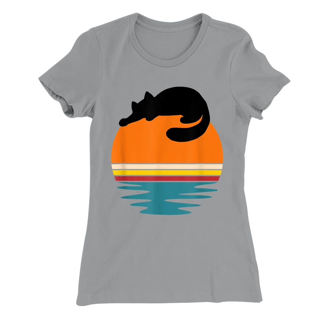 Cat on Retro Sunset Cute Cat T-Shirt, Kid T-Shirt and Women T-Shirt