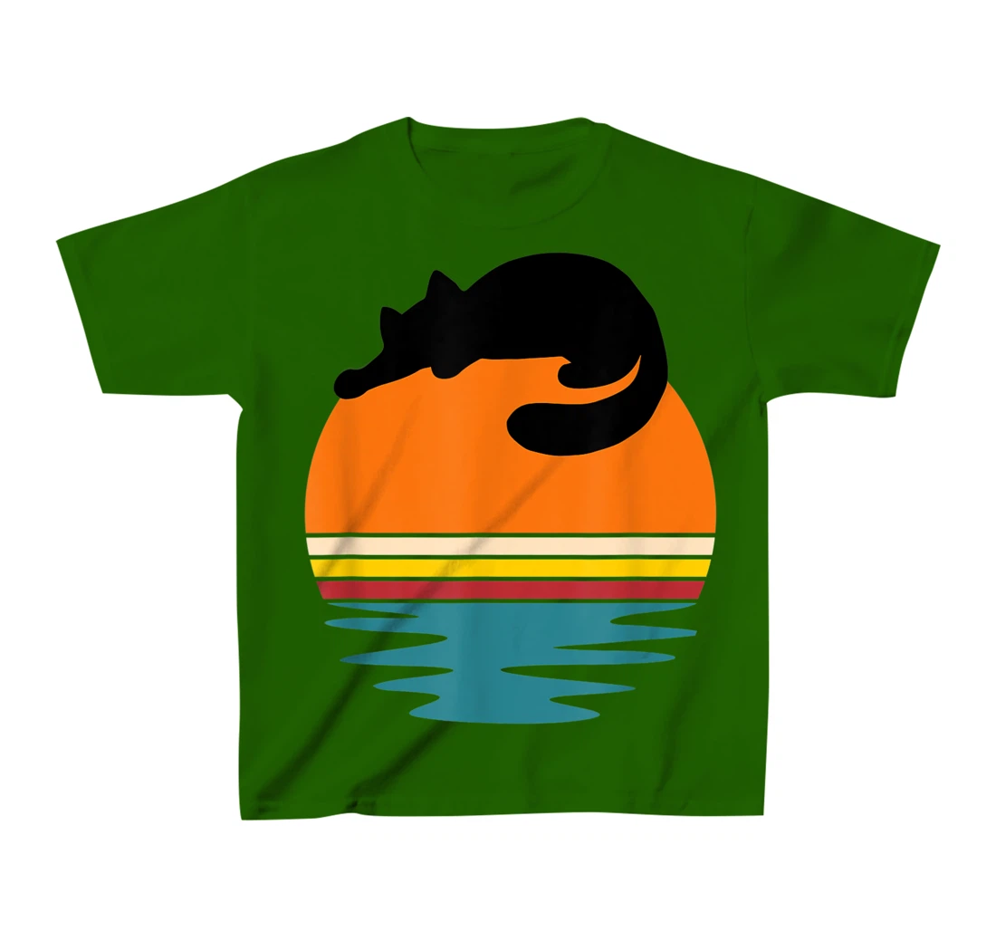 Cat on Retro Sunset Cute Cat T-Shirt, Kid T-Shirt and Women T-Shirt