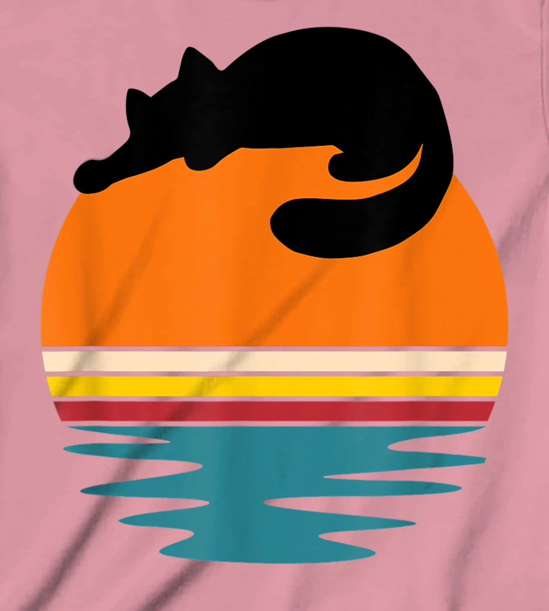 Cat on Retro Sunset Cute Cat T-Shirt, Kid T-Shirt and Women T-Shirt