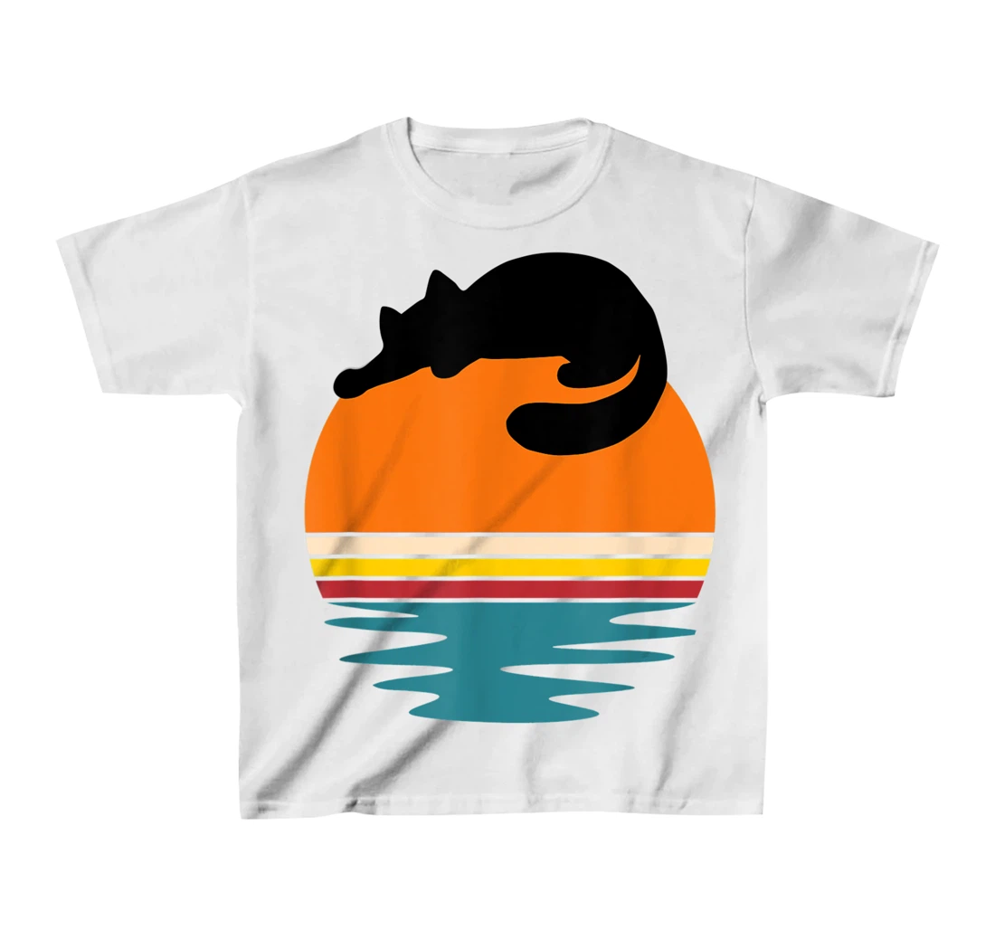 Cat on Retro Sunset Cute Cat T-Shirt, Kid T-Shirt and Women T-Shirt