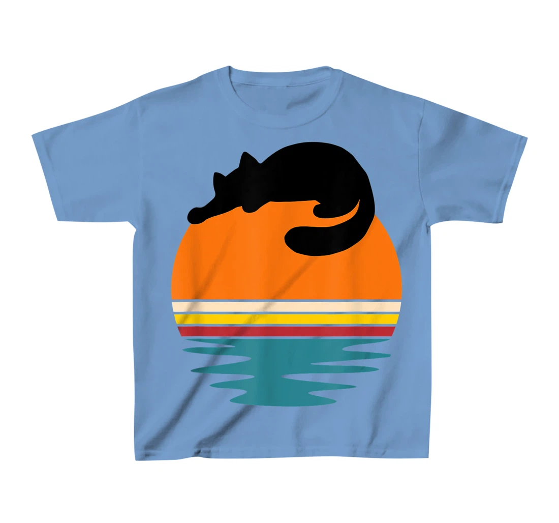 Cat on Retro Sunset Cute Cat T-Shirt, Kid T-Shirt and Women T-Shirt