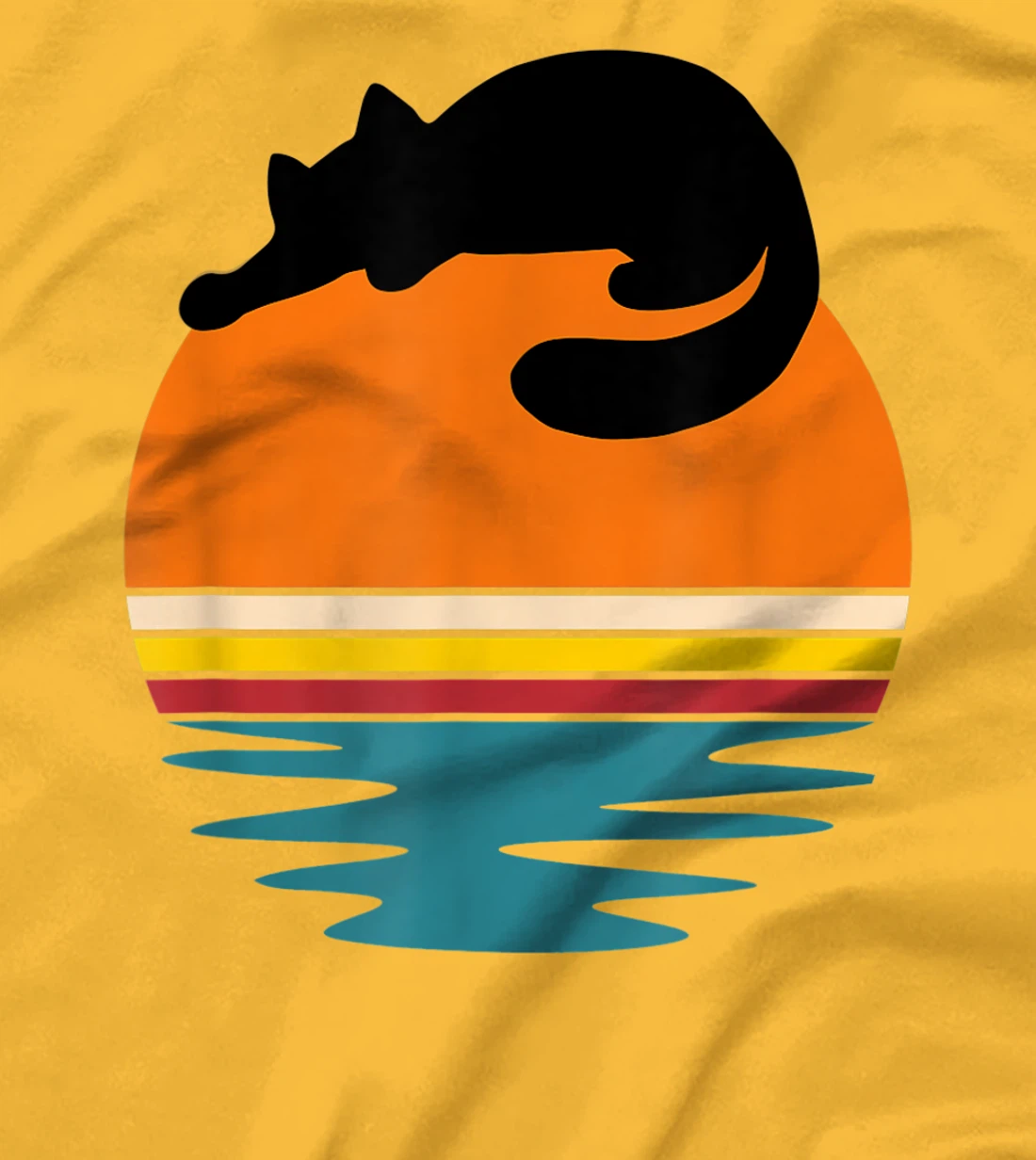 Cat on Retro Sunset Cute Cat T-Shirt, Kid T-Shirt and Women T-Shirt