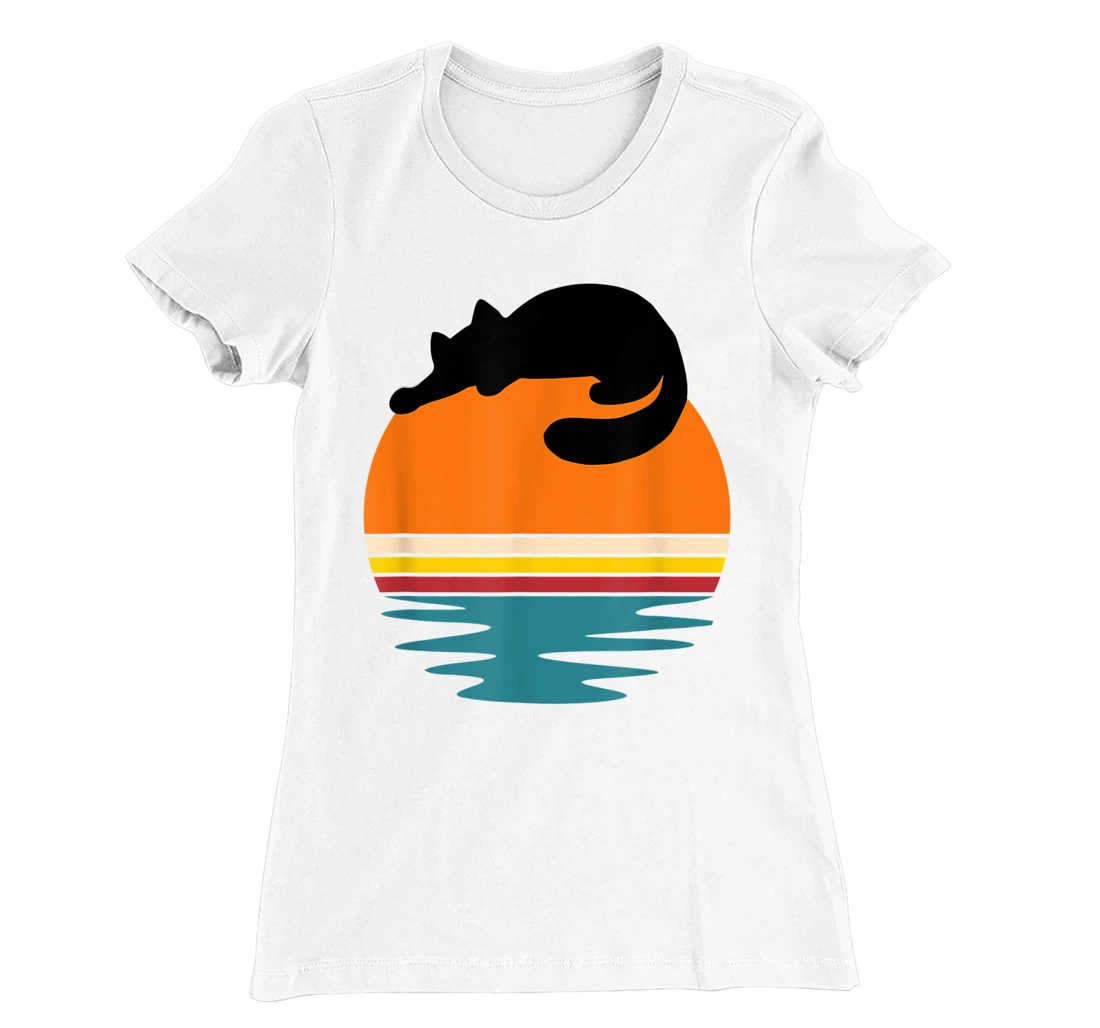 Cat on Retro Sunset Cute Cat T-Shirt, Kid T-Shirt and Women T-Shirt