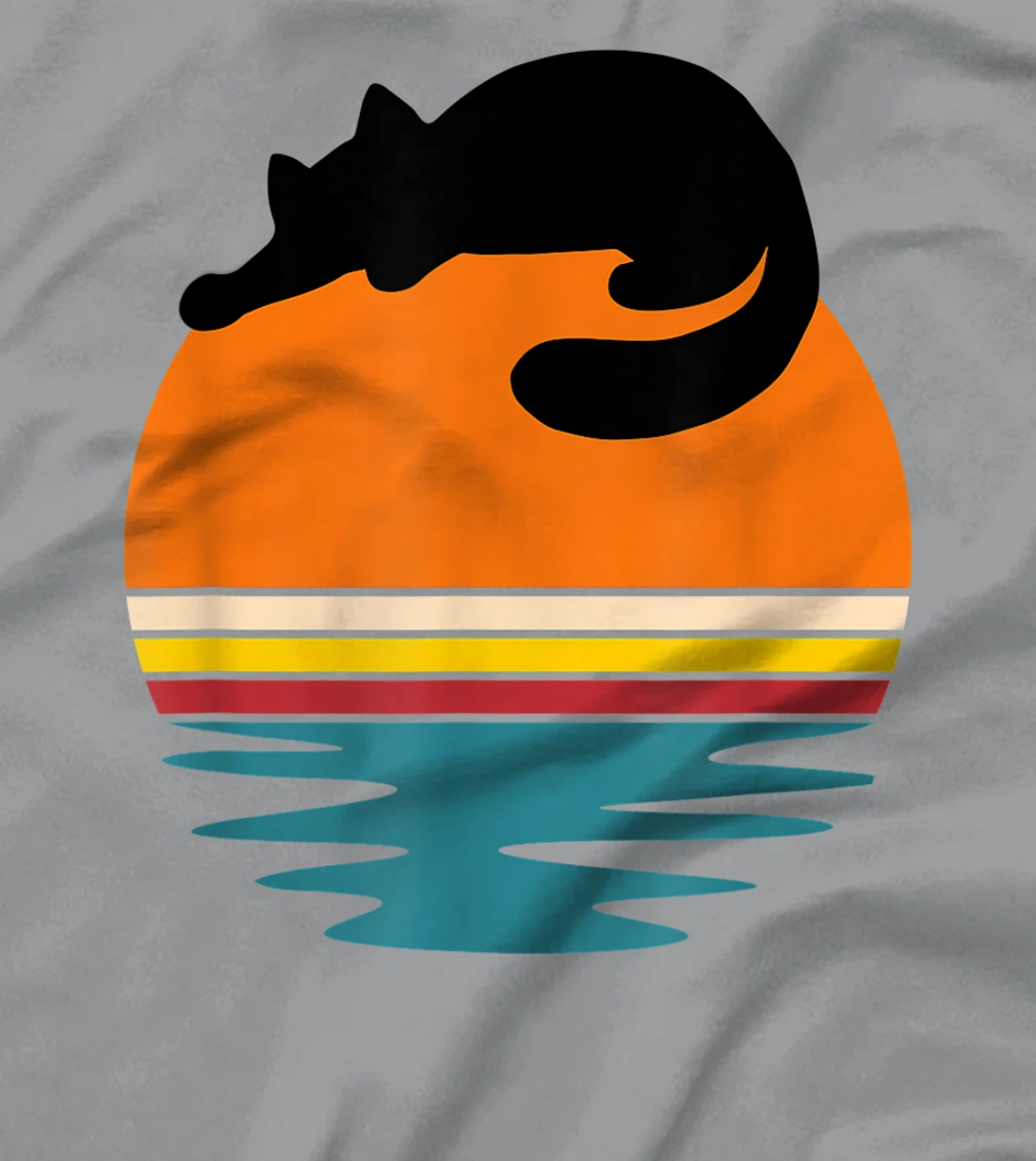 Cat on Retro Sunset Cute Cat T-Shirt, Kid T-Shirt and Women T-Shirt