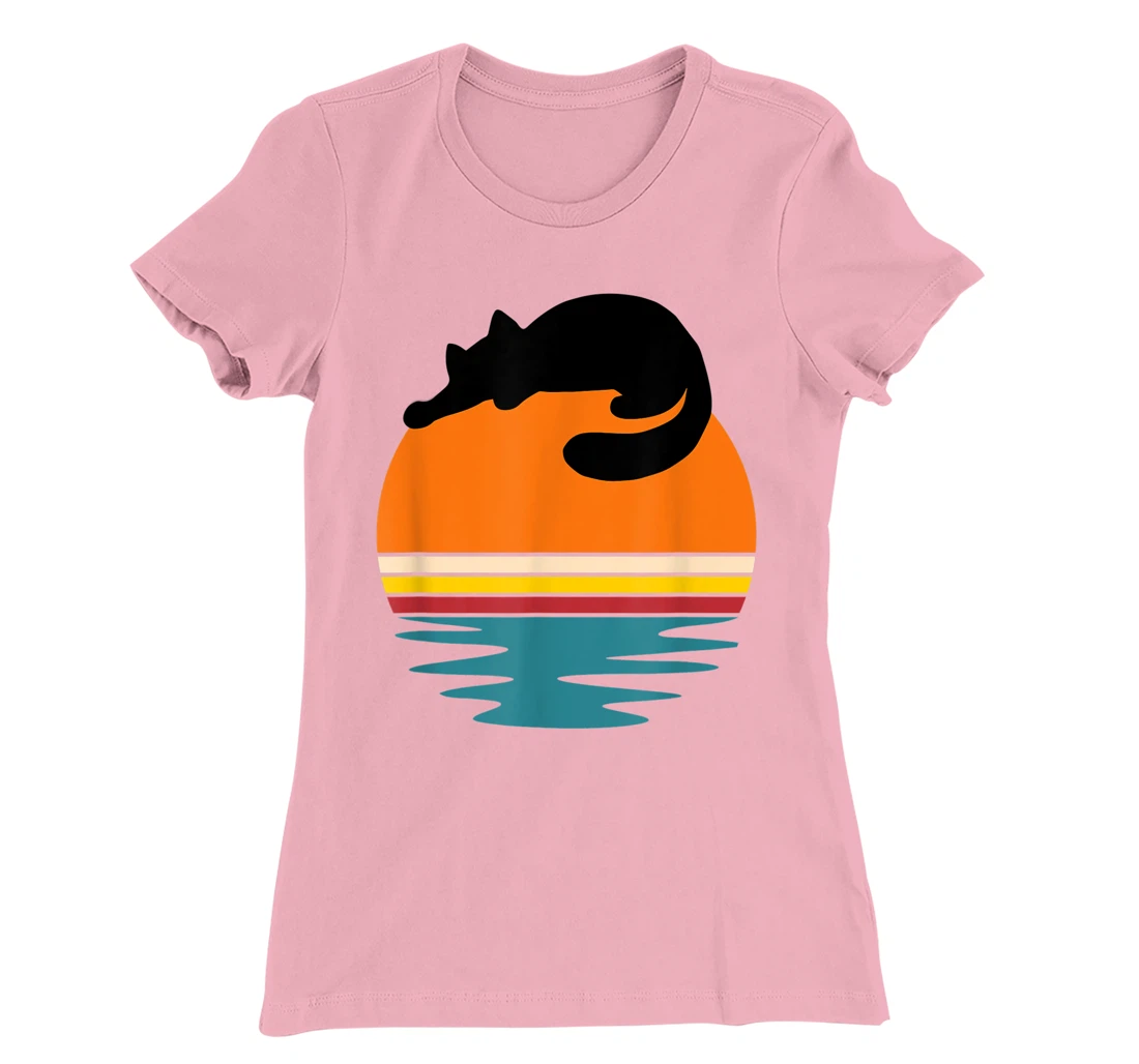 Cat on Retro Sunset Cute Cat T-Shirt, Kid T-Shirt and Women T-Shirt