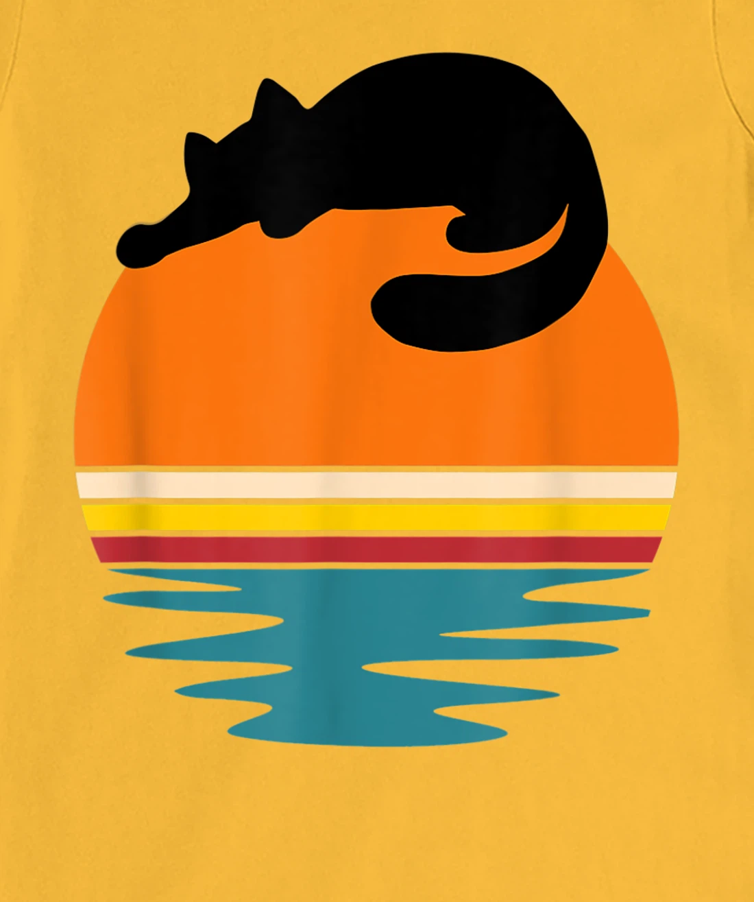 Cat on Retro Sunset Cute Cat T-Shirt, Kid T-Shirt and Women T-Shirt