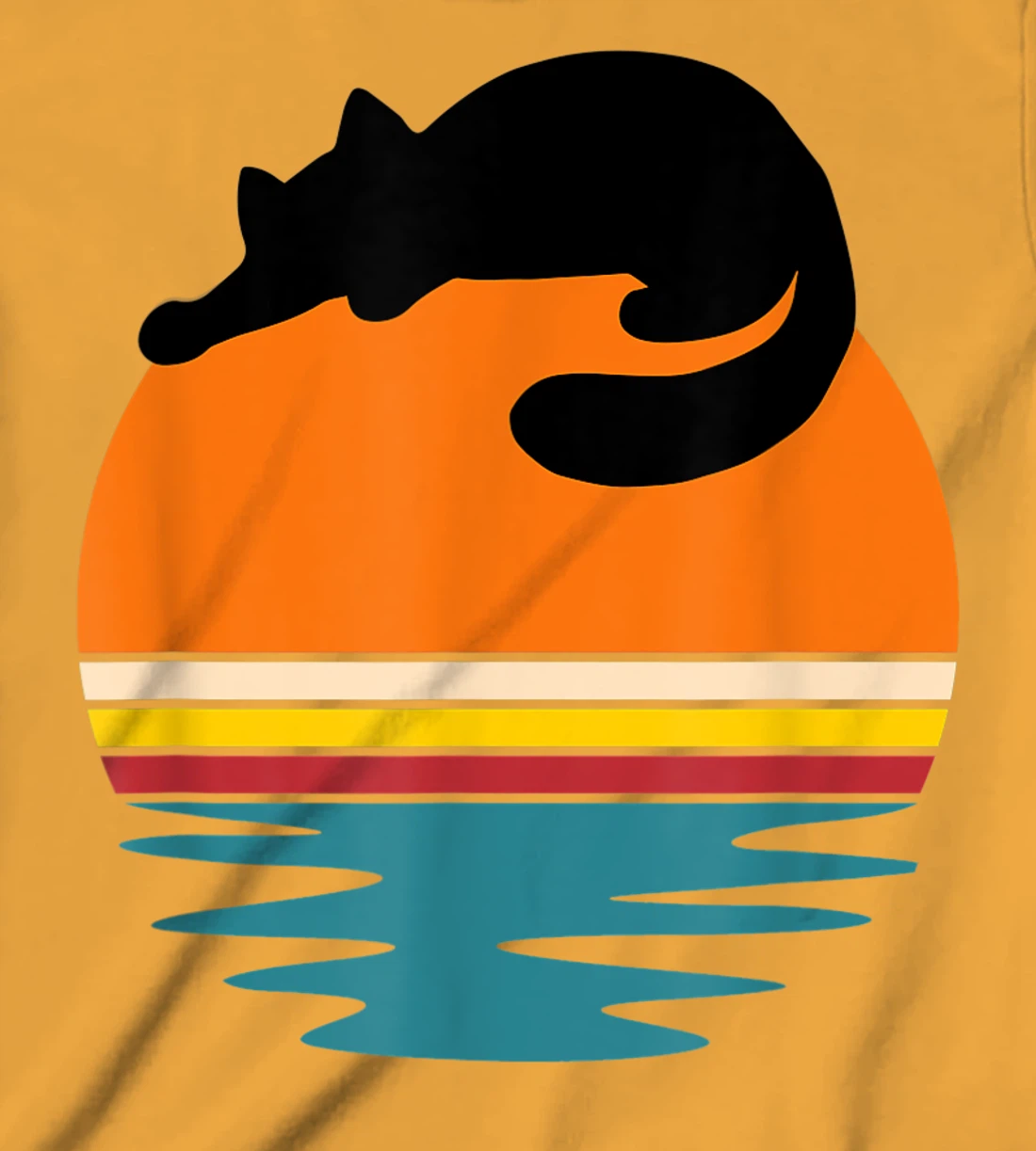 Cat on Retro Sunset Cute Cat T-Shirt, Kid T-Shirt and Women T-Shirt