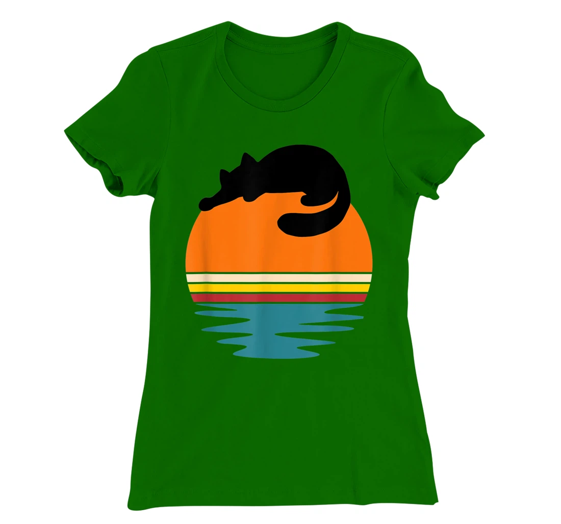 Cat on Retro Sunset Cute Cat T-Shirt, Kid T-Shirt and Women T-Shirt