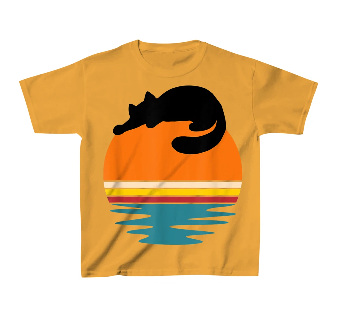 Cat on Retro Sunset Cute Cat T-Shirt, Kid T-Shirt and Women T-Shirt
