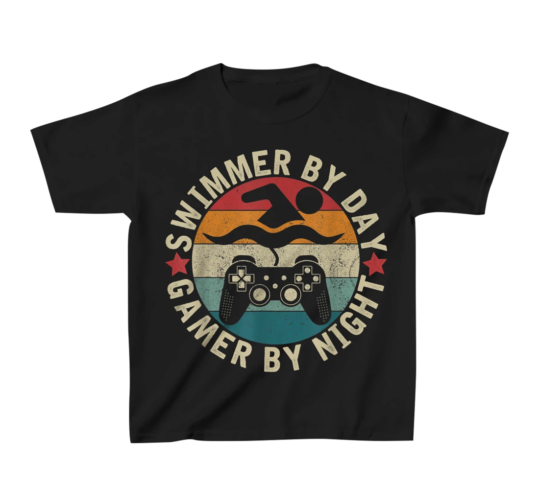 Swimmer By Day Gamer By Night Swimming Funny Swim Gaming T-Shirt, Kid T-Shirt and Women T-Shirt