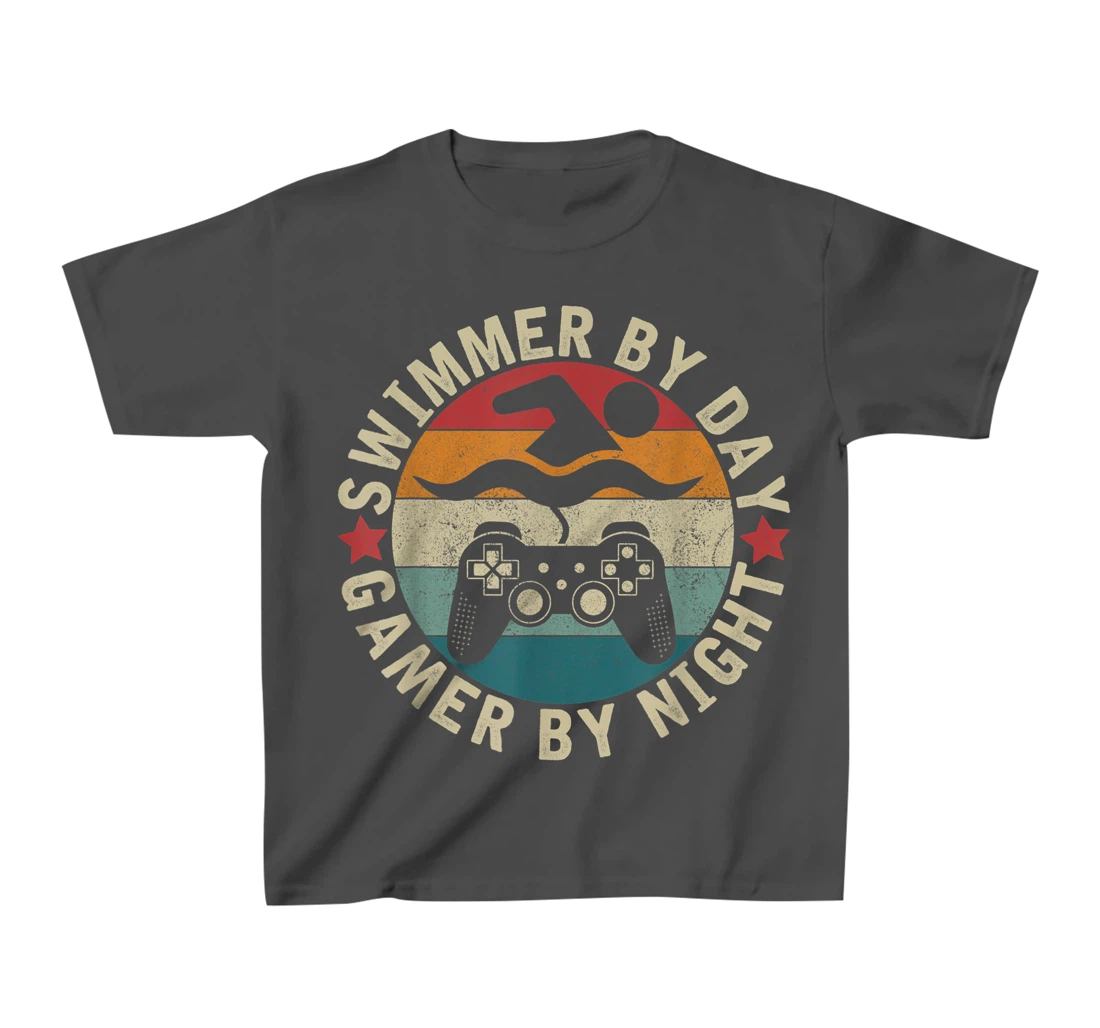 Swimmer By Day Gamer By Night Swimming Funny Swim Gaming T-Shirt, Kid T-Shirt and Women T-Shirt