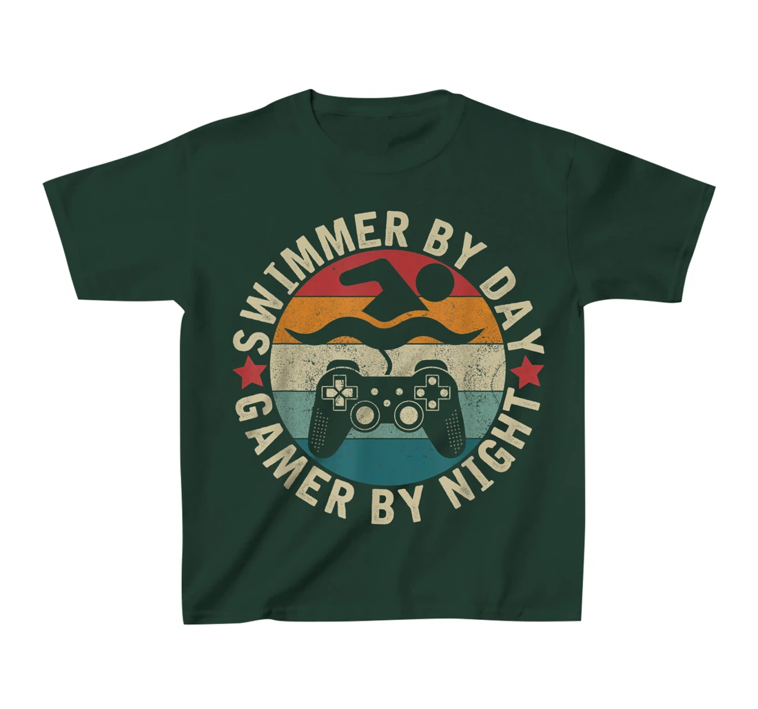 Swimmer By Day Gamer By Night Swimming Funny Swim Gaming T-Shirt, Kid T-Shirt and Women T-Shirt