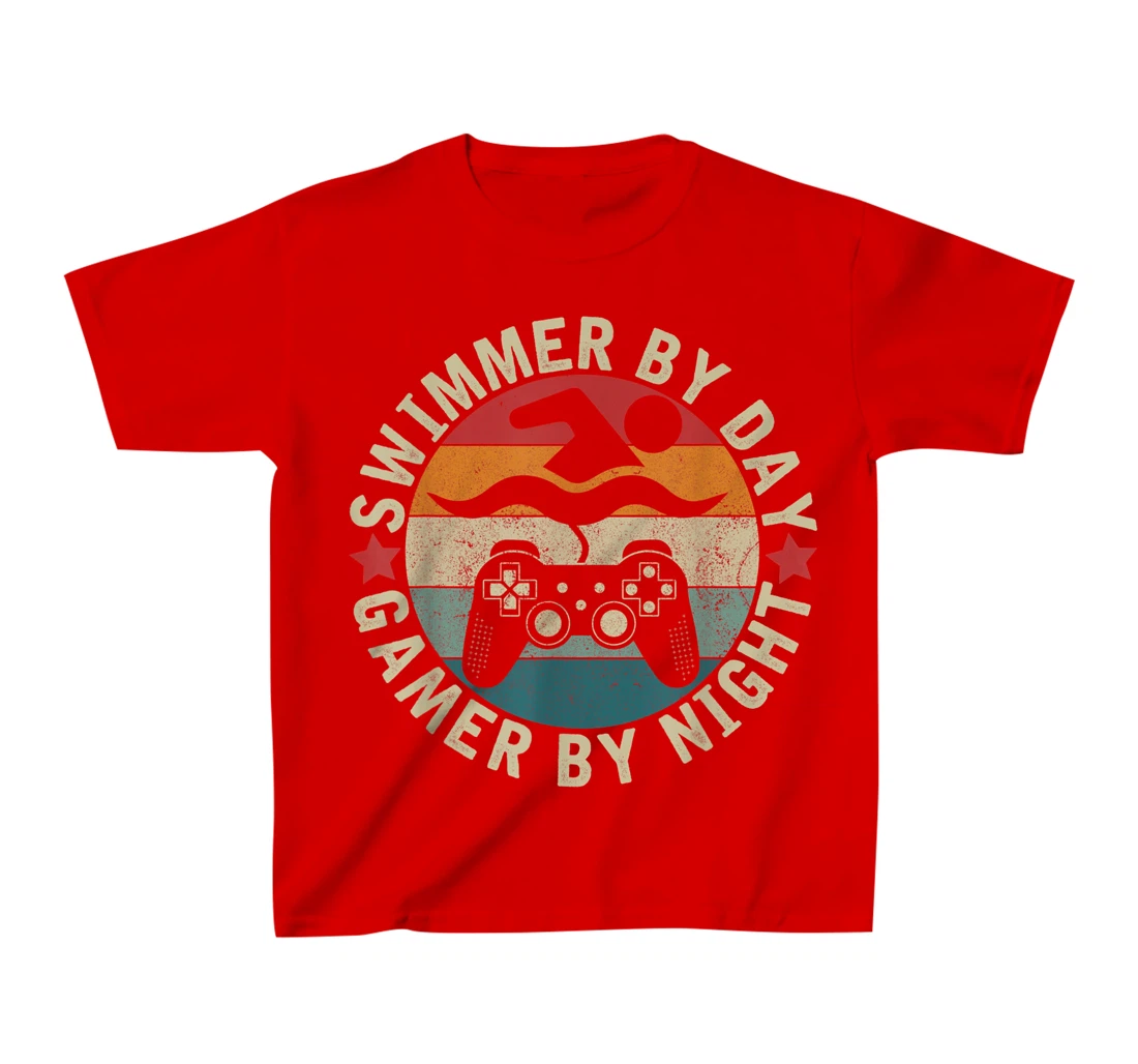 Swimmer By Day Gamer By Night Swimming Funny Swim Gaming T-Shirt, Kid T-Shirt and Women T-Shirt