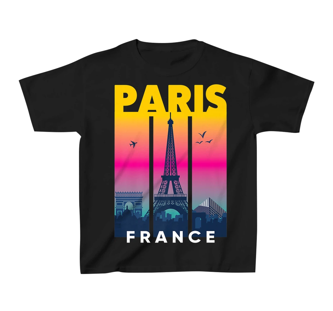 Cool Vibrant Paris France Eiffel Tower Skyline City of Light T-Shirt, Kid T-Shirt and Women T-Shirt