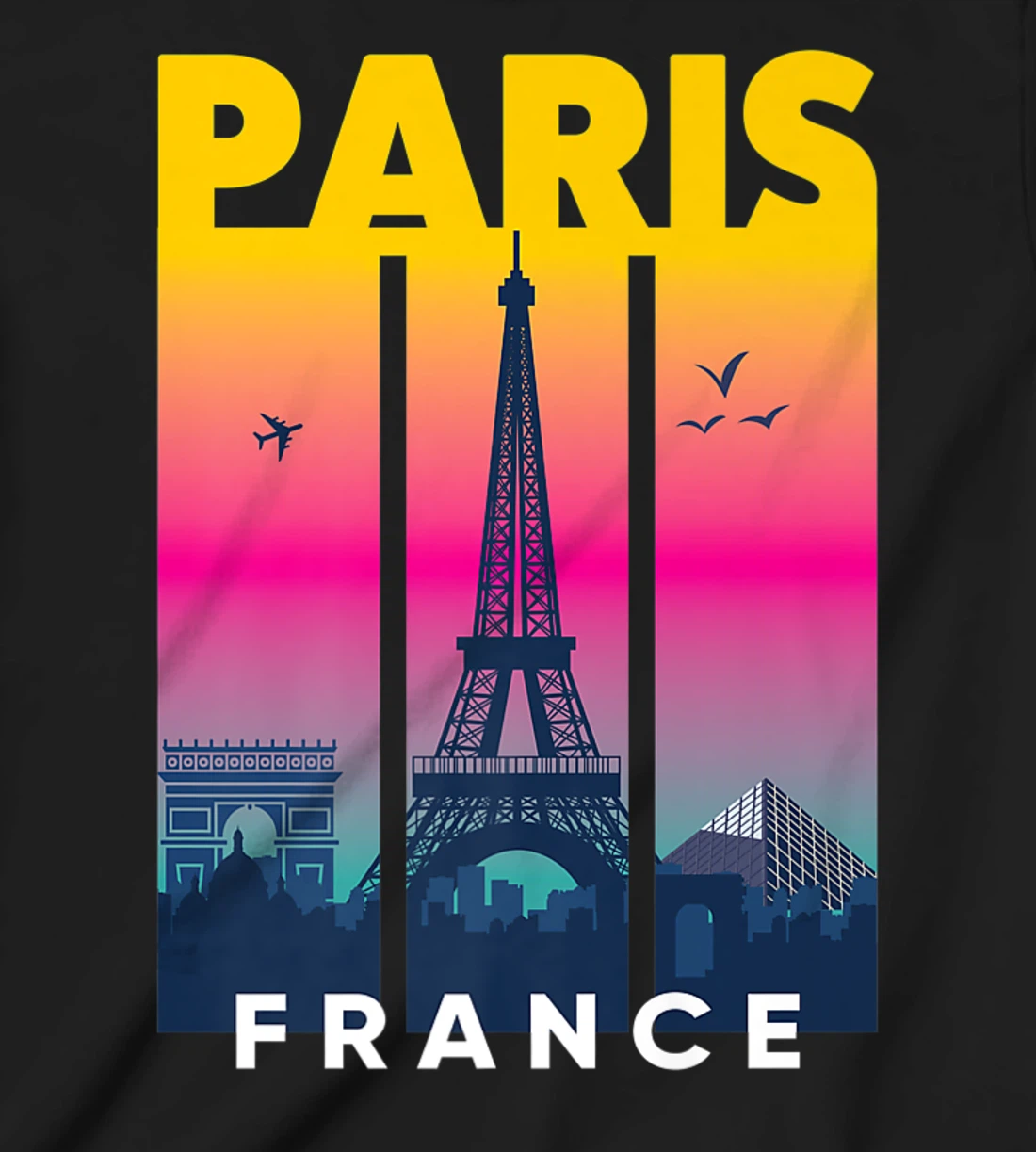 Cool Vibrant Paris France Eiffel Tower Skyline City of Light T-Shirt, Kid T-Shirt and Women T-Shirt