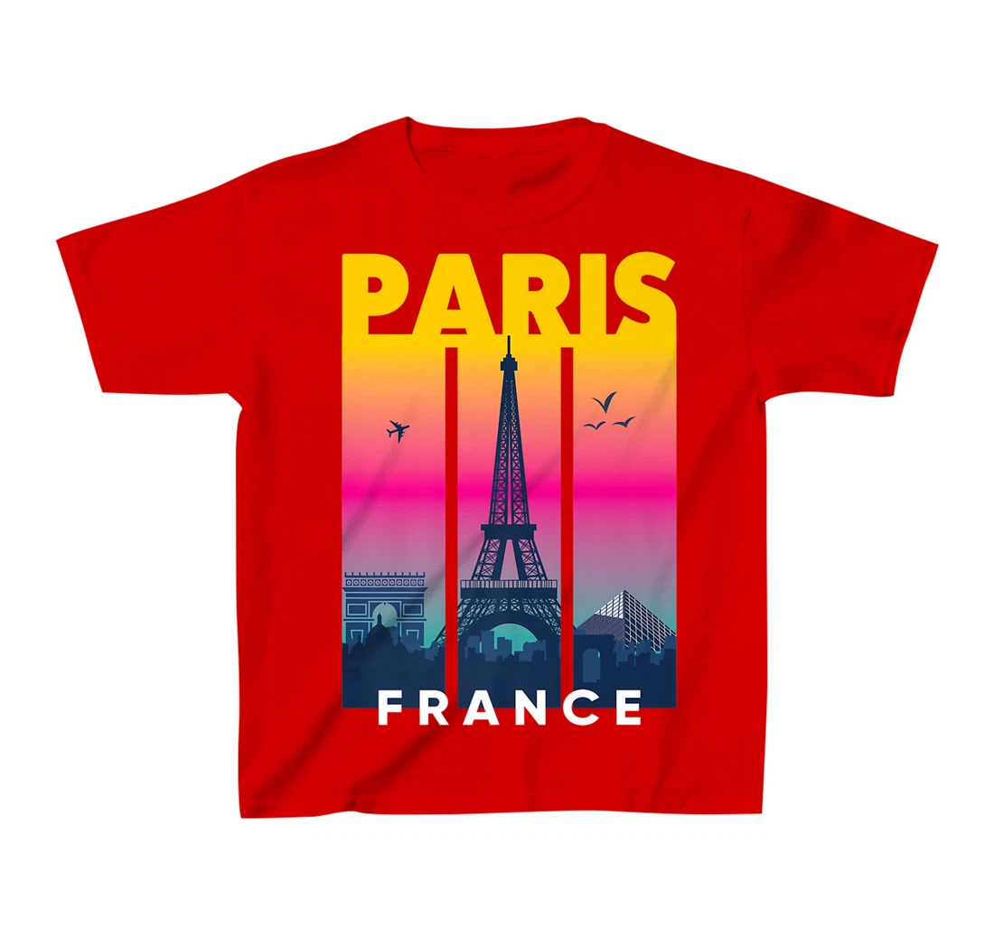 Cool Vibrant Paris France Eiffel Tower Skyline City of Light T-Shirt, Kid T-Shirt and Women T-Shirt