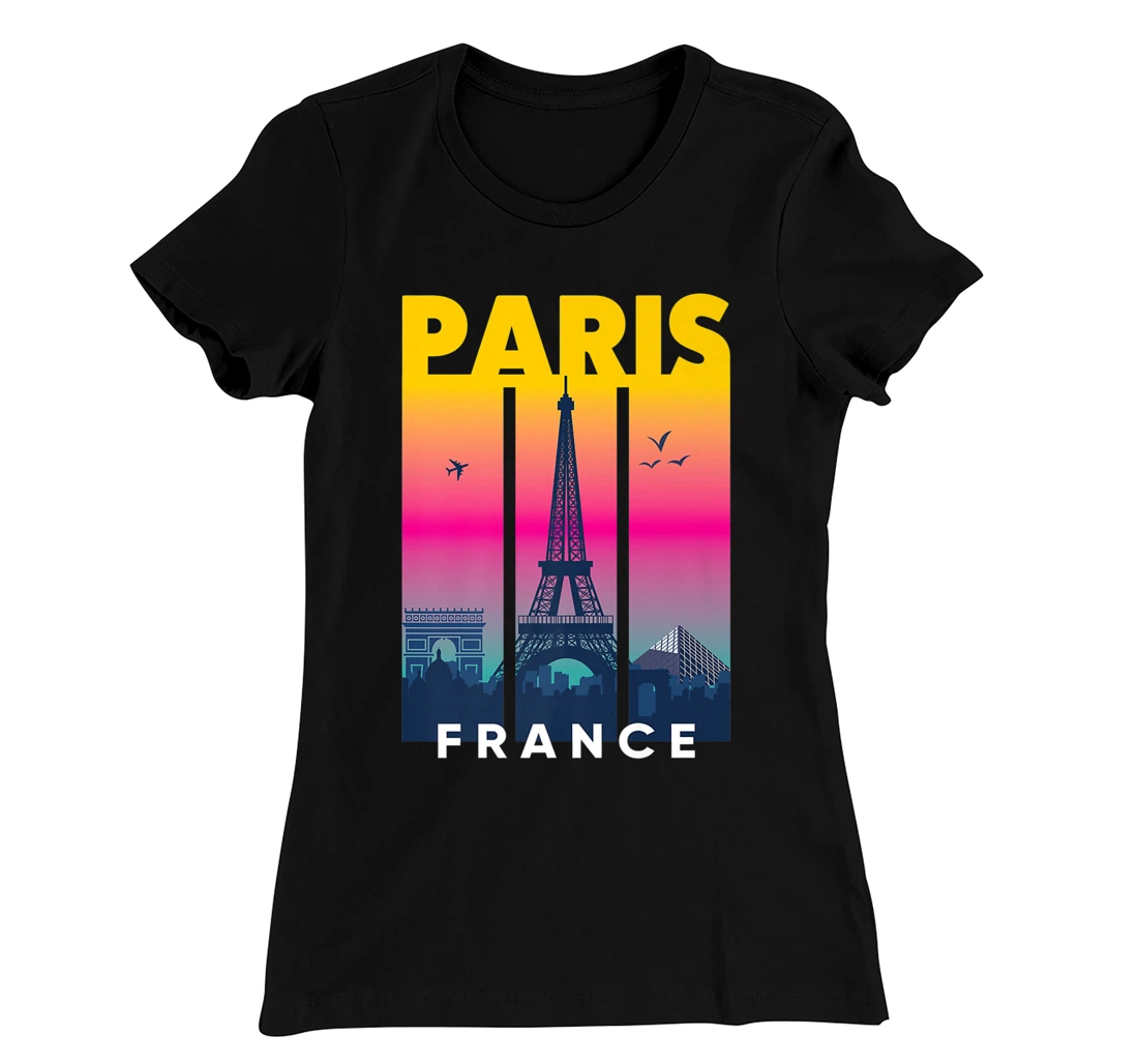 Cool Vibrant Paris France Eiffel Tower Skyline City of Light T-Shirt, Kid T-Shirt and Women T-Shirt