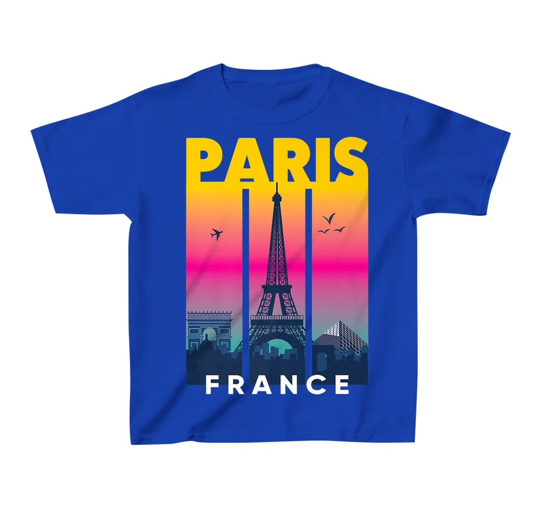 Cool Vibrant Paris France Eiffel Tower Skyline City of Light T-Shirt, Kid T-Shirt and Women T-Shirt