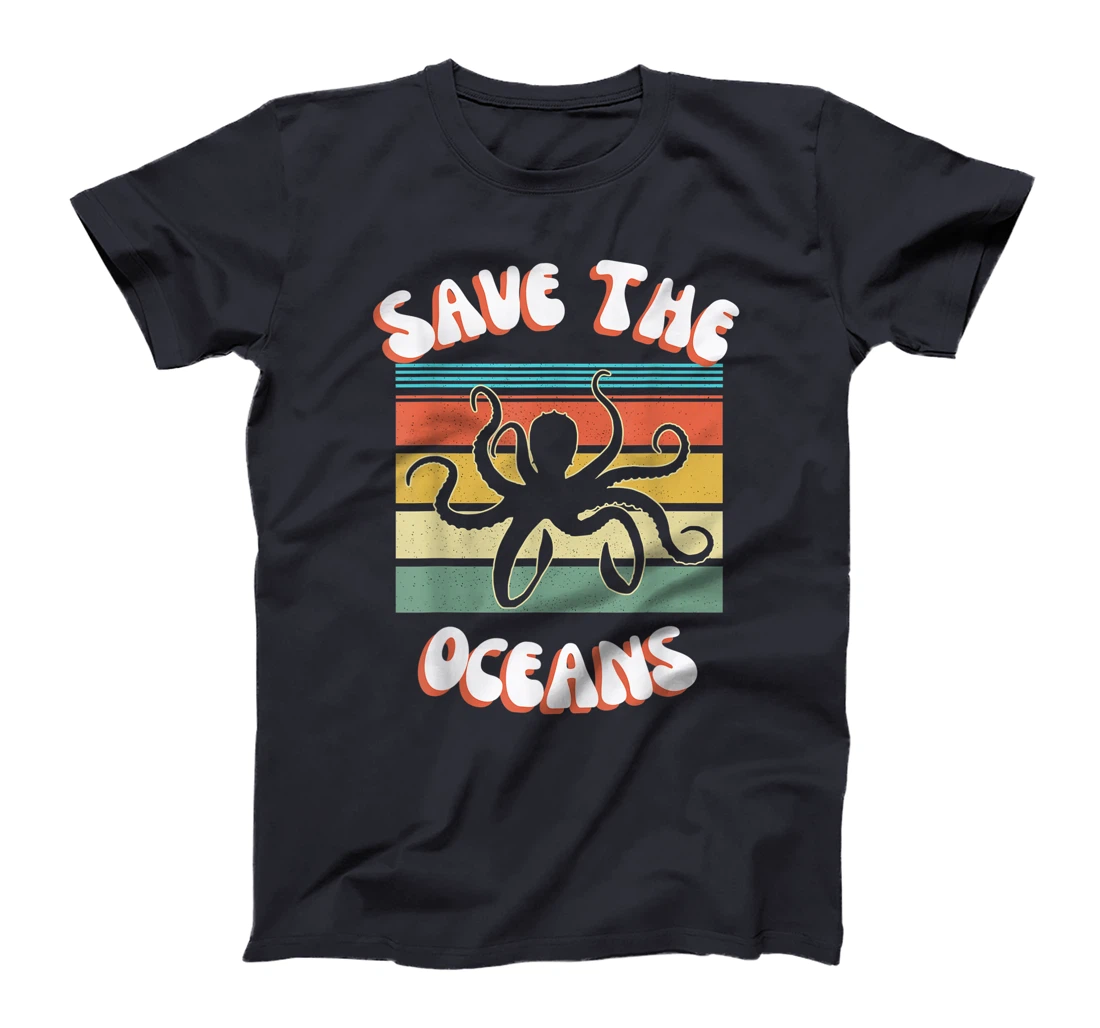 Save The Oceans Retro Sunsets Octopus Earth Day Gifts Design T-Shirt, Kid T-Shirt and Women T-Shirt