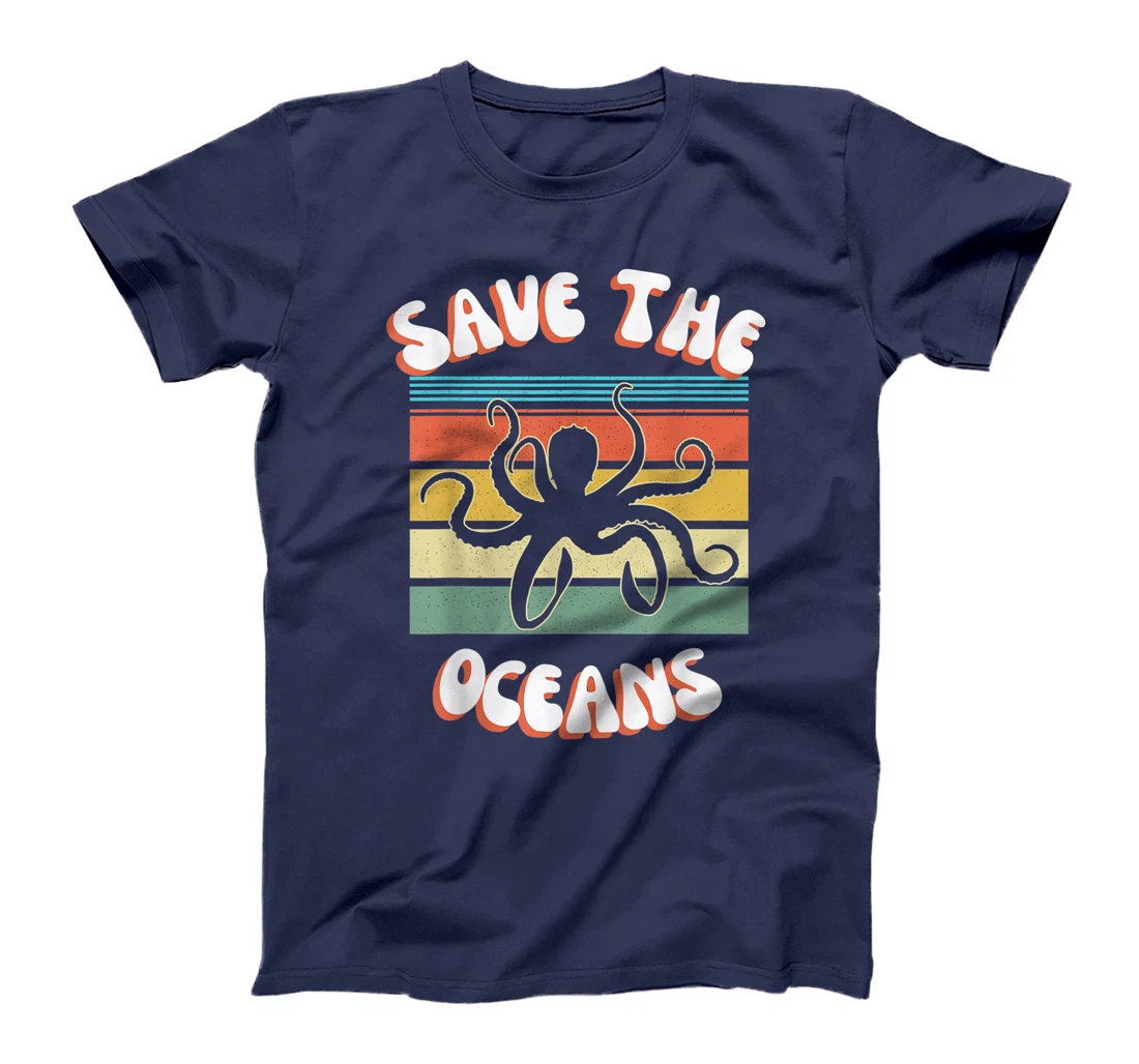 Save The Oceans Retro Sunsets Octopus Earth Day Gifts Design T-Shirt, Kid T-Shirt and Women T-Shirt