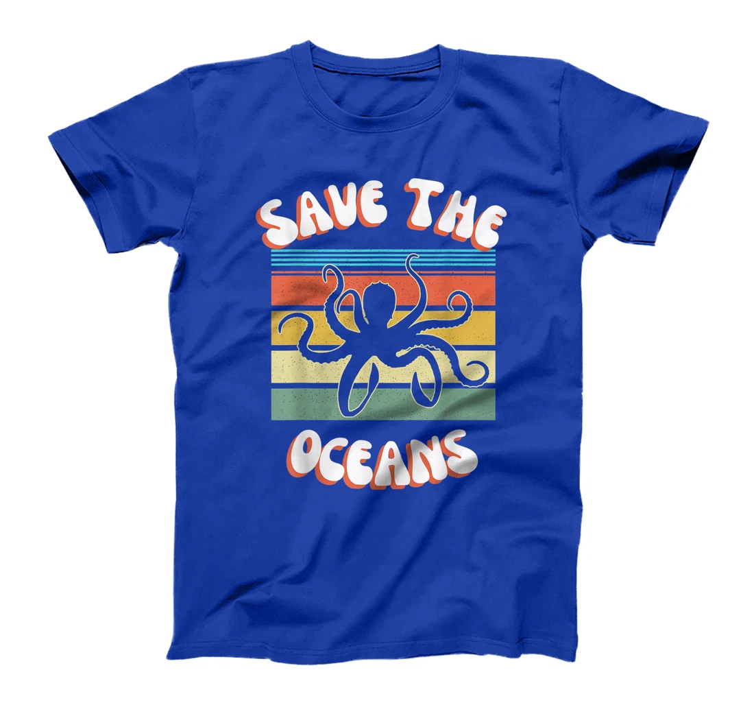 Save The Oceans Retro Sunsets Octopus Earth Day Gifts Design T-Shirt, Kid T-Shirt and Women T-Shirt