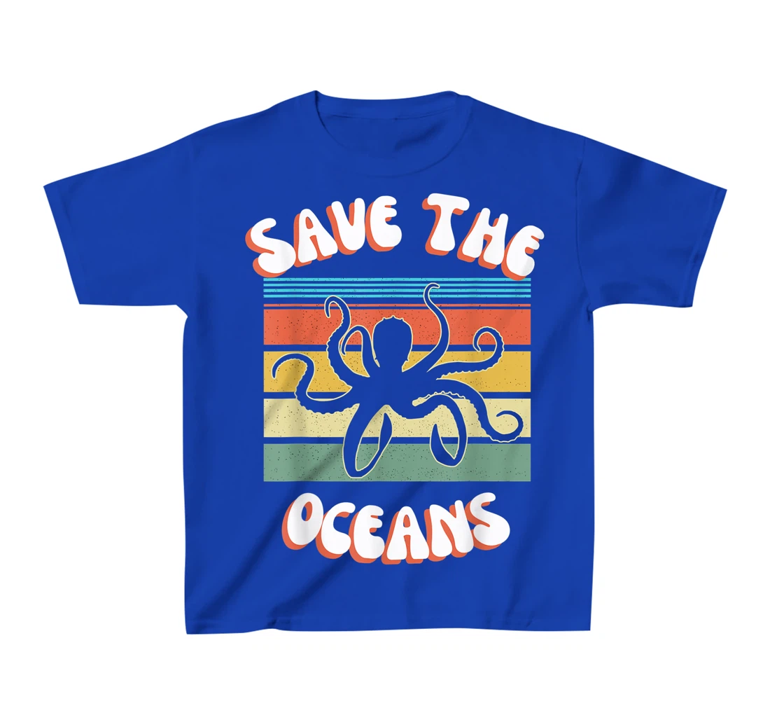 Save The Oceans Retro Sunsets Octopus Earth Day Gifts Design T-Shirt, Kid T-Shirt and Women T-Shirt