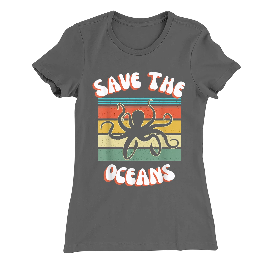 Save The Oceans Retro Sunsets Octopus Earth Day Gifts Design T-Shirt, Kid T-Shirt and Women T-Shirt