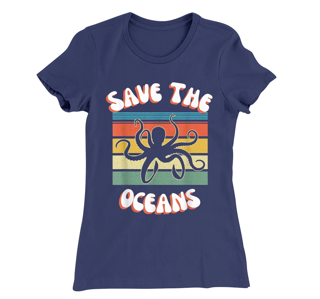 Save The Oceans Retro Sunsets Octopus Earth Day Gifts Design T-Shirt, Kid T-Shirt and Women T-Shirt