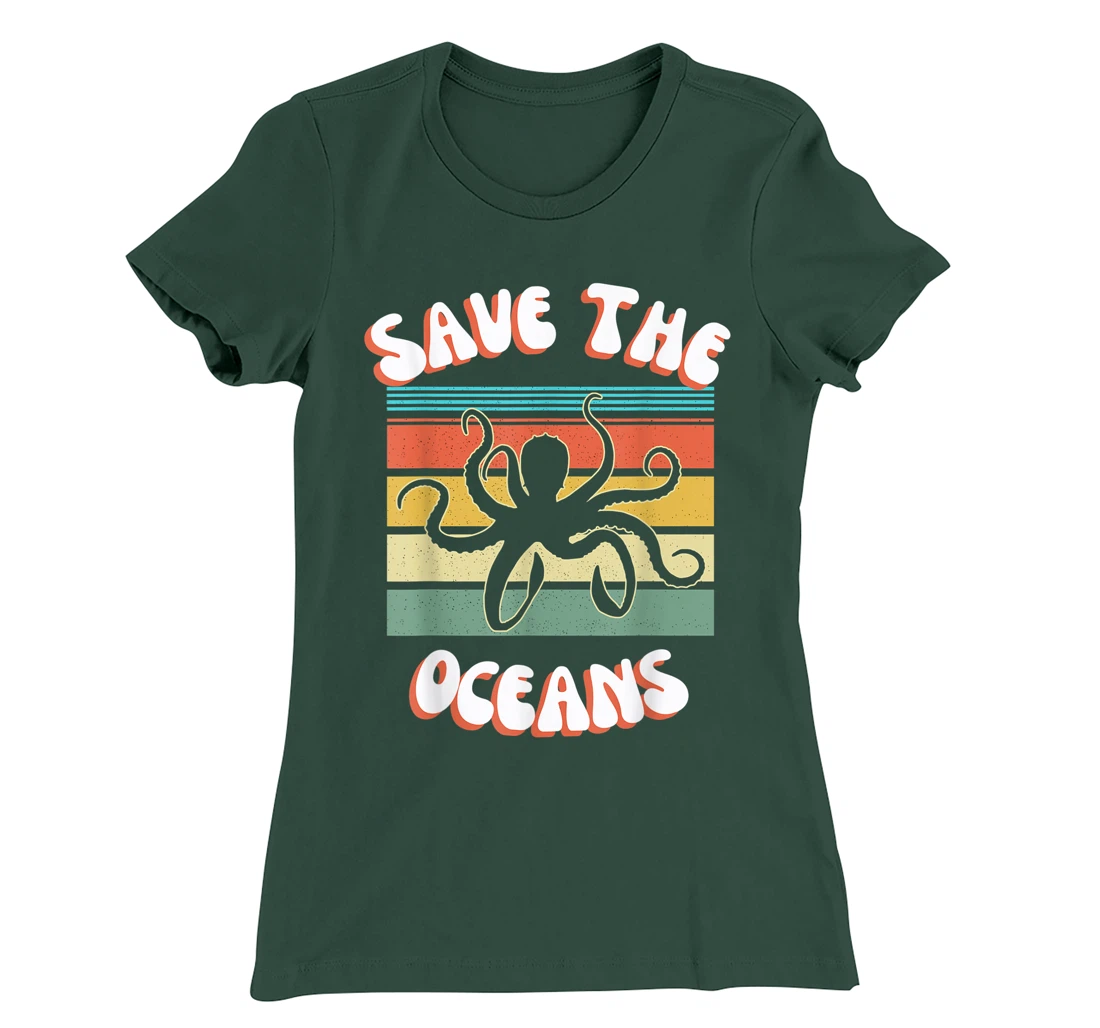 Save The Oceans Retro Sunsets Octopus Earth Day Gifts Design T-Shirt, Kid T-Shirt and Women T-Shirt