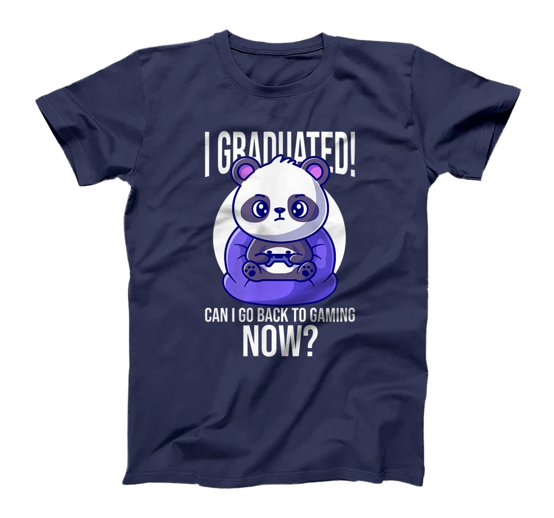 Funny Can I Go Back To Gaming Now Graduating Panda Playing T-Shirt, Kid T-Shirt and Women T-Shirt