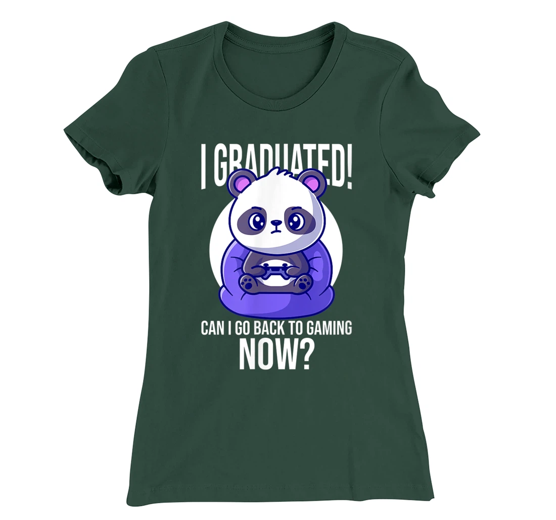 Funny Can I Go Back To Gaming Now Graduating Panda Playing T-Shirt, Kid T-Shirt and Women T-Shirt