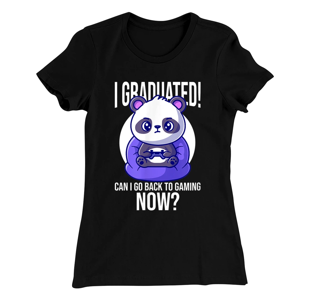Funny Can I Go Back To Gaming Now Graduating Panda Playing T-Shirt, Kid T-Shirt and Women T-Shirt