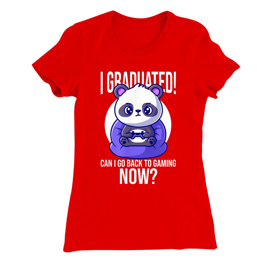 Funny Can I Go Back To Gaming Now Graduating Panda Playing T-Shirt, Kid T-Shirt and Women T-Shirt