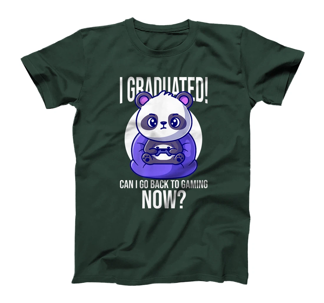 Funny Can I Go Back To Gaming Now Graduating Panda Playing T-Shirt, Kid T-Shirt and Women T-Shirt