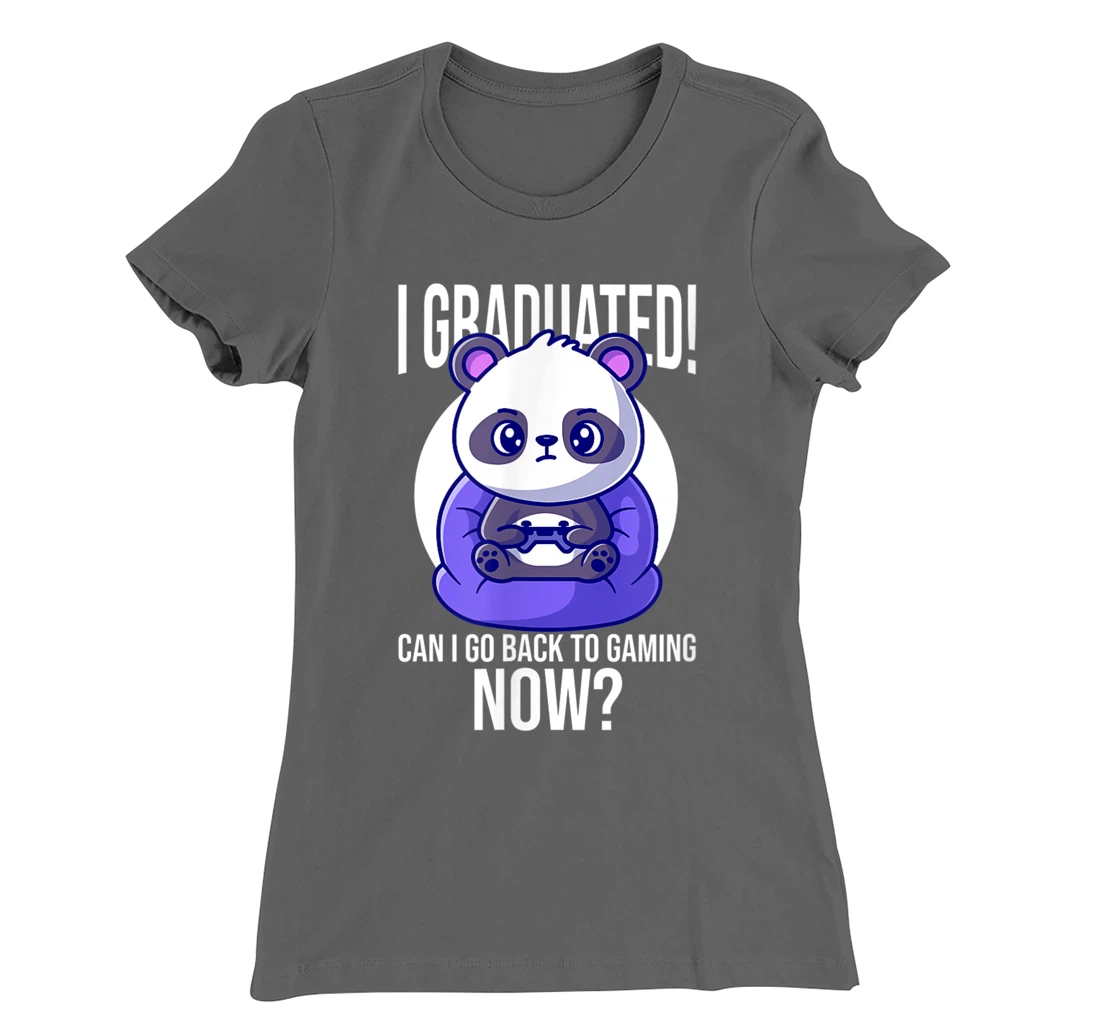 Funny Can I Go Back To Gaming Now Graduating Panda Playing T-Shirt, Kid T-Shirt and Women T-Shirt