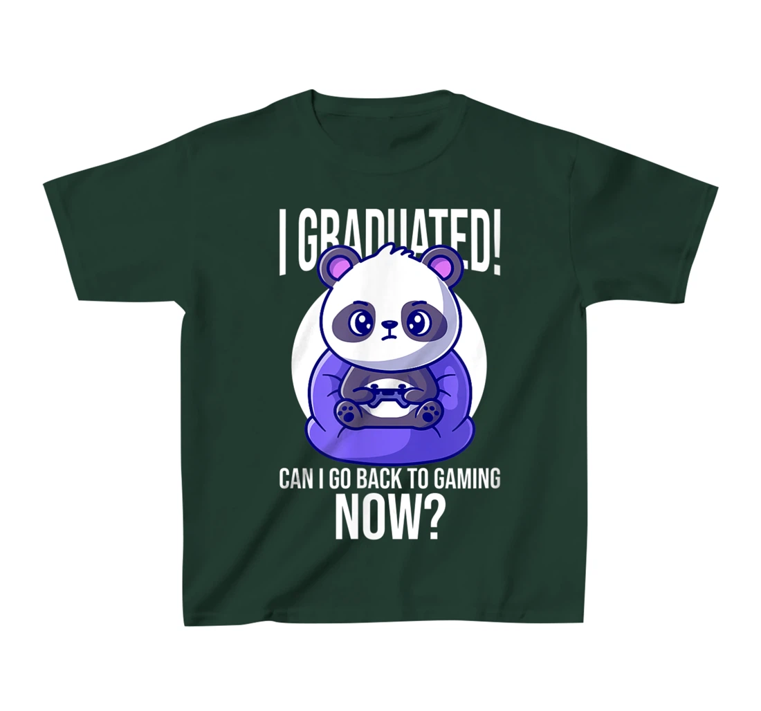 Funny Can I Go Back To Gaming Now Graduating Panda Playing T-Shirt, Kid T-Shirt and Women T-Shirt