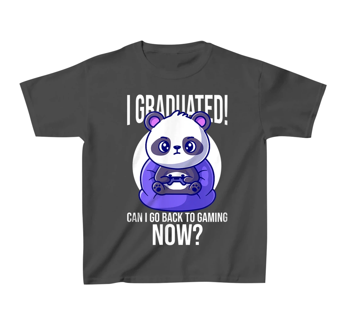 Funny Can I Go Back To Gaming Now Graduating Panda Playing T-Shirt, Kid T-Shirt and Women T-Shirt