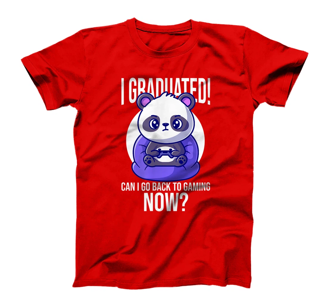 Funny Can I Go Back To Gaming Now Graduating Panda Playing T-Shirt, Kid T-Shirt and Women T-Shirt