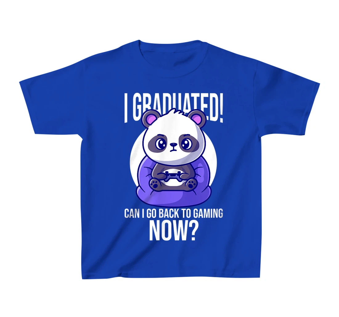 Funny Can I Go Back To Gaming Now Graduating Panda Playing T-Shirt, Kid T-Shirt and Women T-Shirt