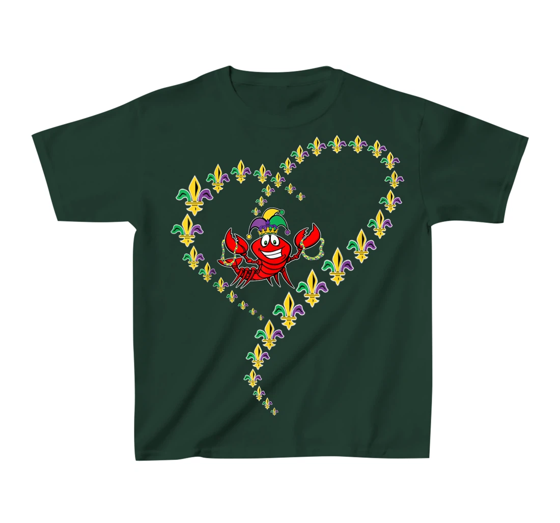 Cool Mardi Gras Fleur-De-Lis Heart Cute Jester Crawfish Boil T-Shirt, Kid T-Shirt and Women T-Shirt