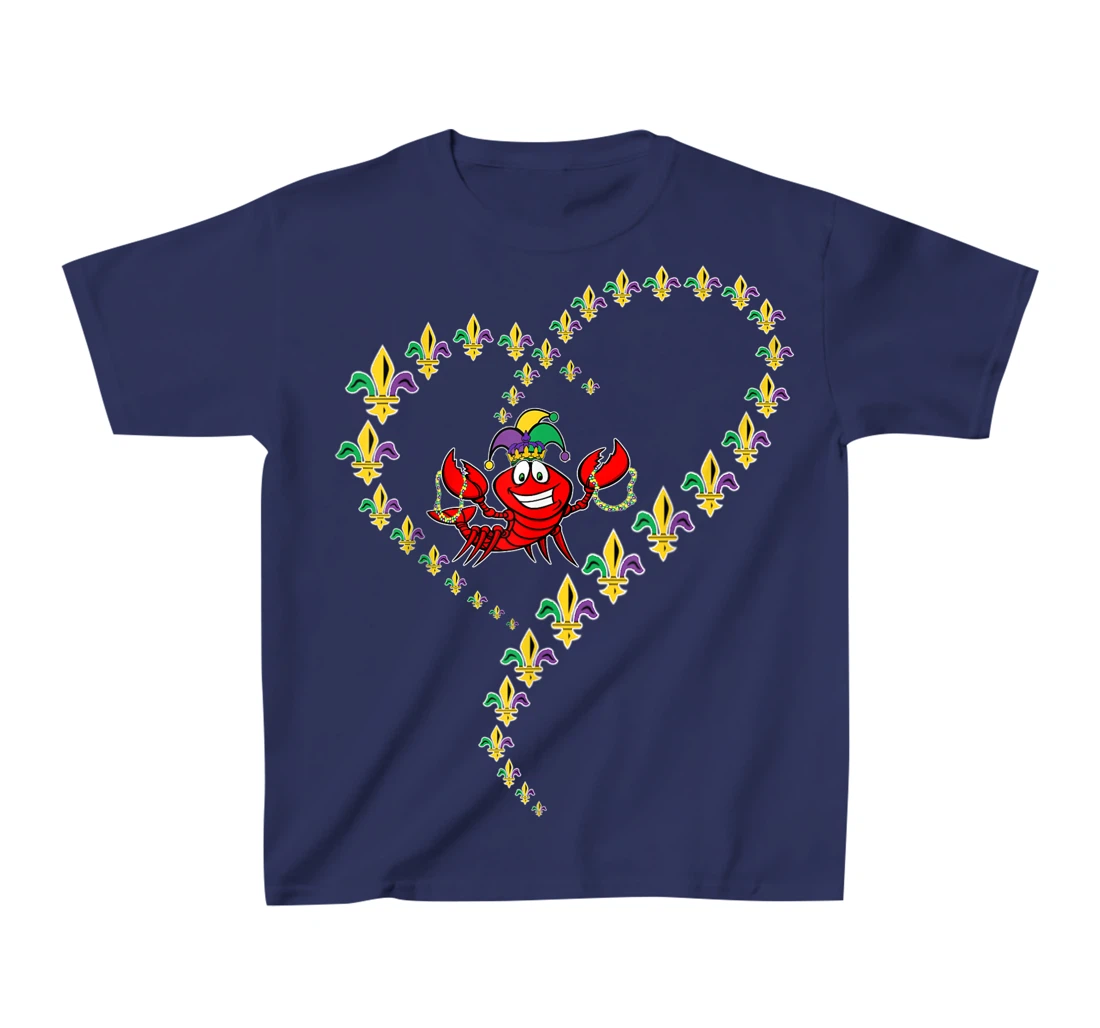 Cool Mardi Gras Fleur-De-Lis Heart Cute Jester Crawfish Boil T-Shirt, Kid T-Shirt and Women T-Shirt