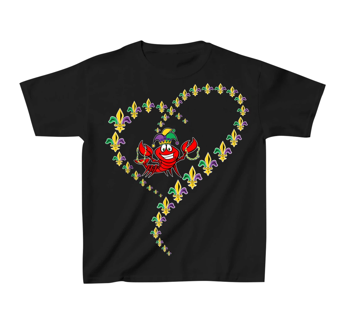 Cool Mardi Gras Fleur-De-Lis Heart Cute Jester Crawfish Boil T-Shirt, Kid T-Shirt and Women T-Shirt