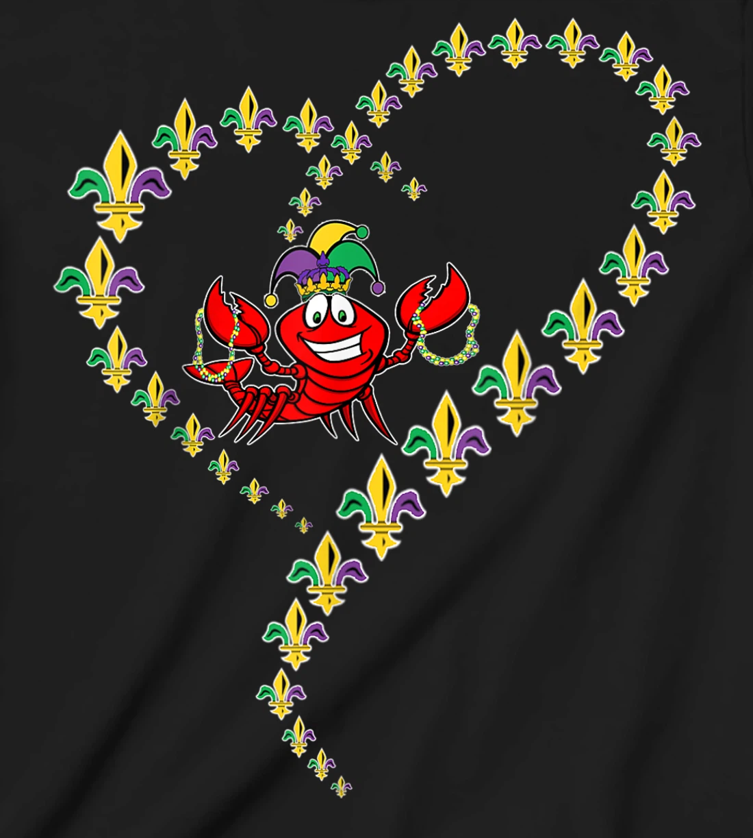 Cool Mardi Gras Fleur-De-Lis Heart Cute Jester Crawfish Boil T-Shirt, Kid T-Shirt and Women T-Shirt