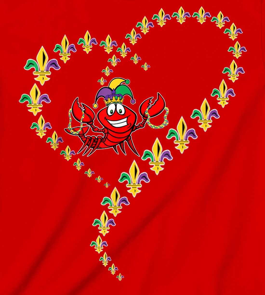 Cool Mardi Gras Fleur-De-Lis Heart Cute Jester Crawfish Boil T-Shirt, Kid T-Shirt and Women T-Shirt
