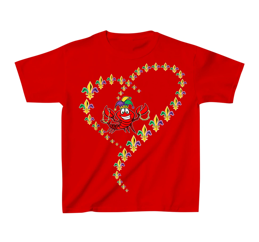 Cool Mardi Gras Fleur-De-Lis Heart Cute Jester Crawfish Boil T-Shirt, Kid T-Shirt and Women T-Shirt